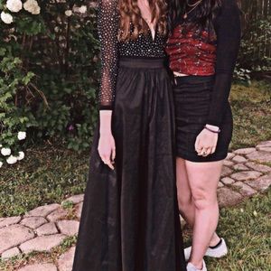 Black sheer sleeved prom dress long
